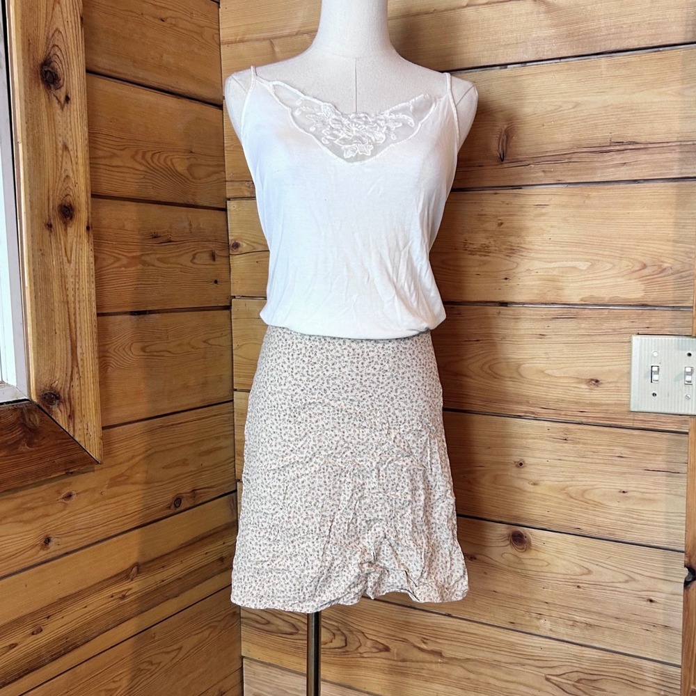 Lace Cami Floral Mini Skirt Set Women Large Beige White Coquette Schiesser MCM